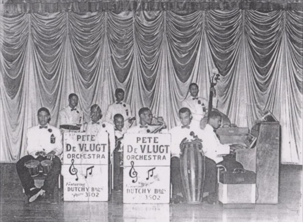 Dutchy Brothers (L-R) Orville, Rudolph, Scanterbury, Ali Ramesar (standing), Nerlin Tate (seated
